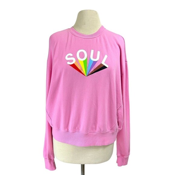 SoulCycle Tops - Soulcycle Pullover Top Women Medium Pink Graphic Mattie Crop Sweatshirt Cotton